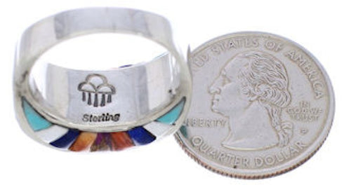 Sterling Silver Multicolor Inlay Southwest Ring Size 8-3/4 UX36039